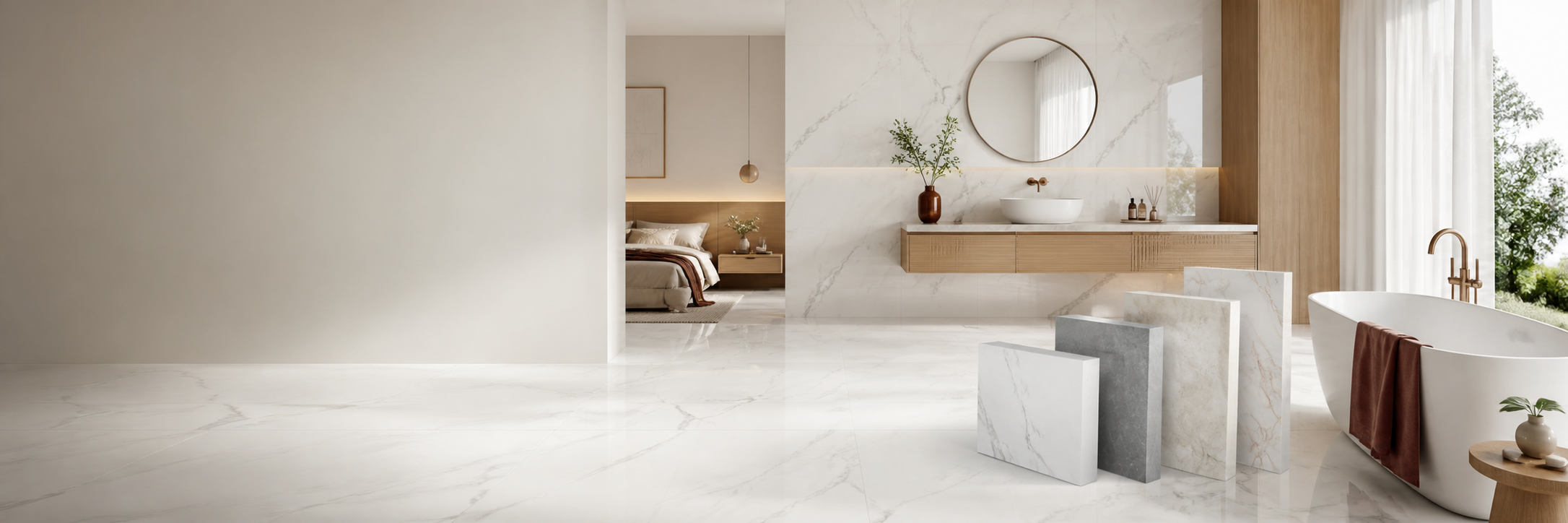 Premium marble-look tiles in a contemporary interior