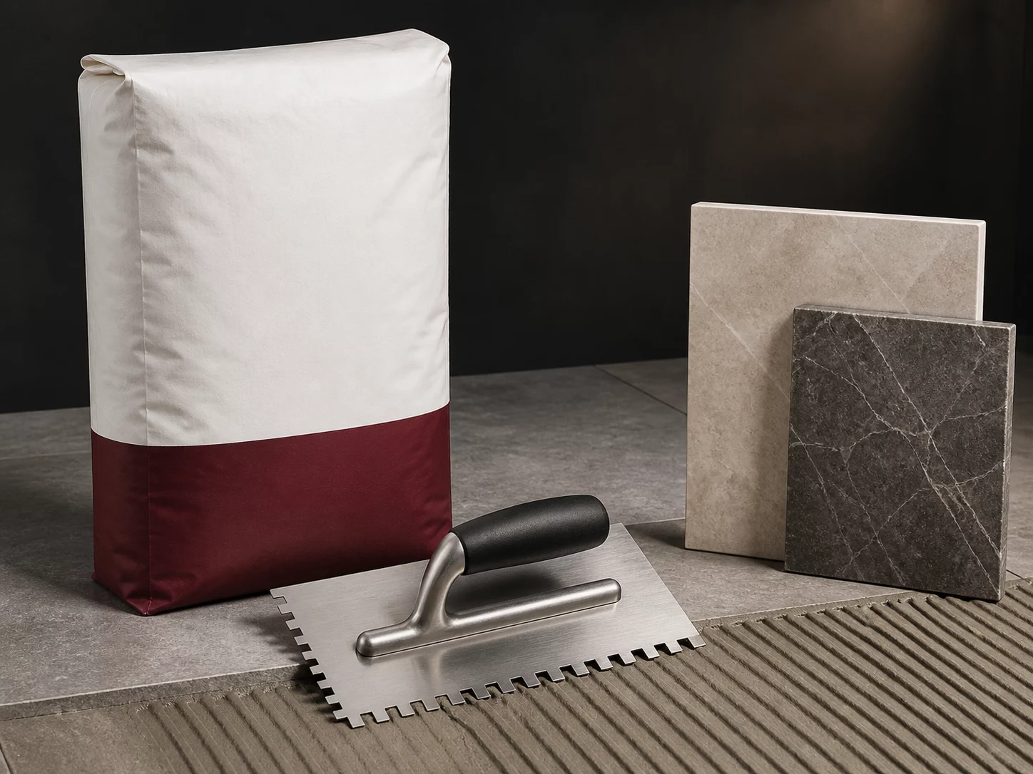 Professional tile adhesive and notched trowel