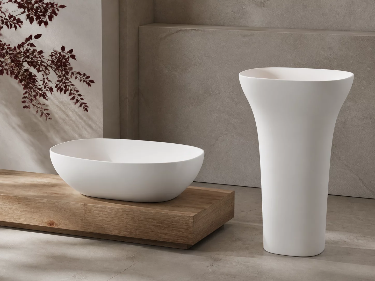 Sculptural white wash basins