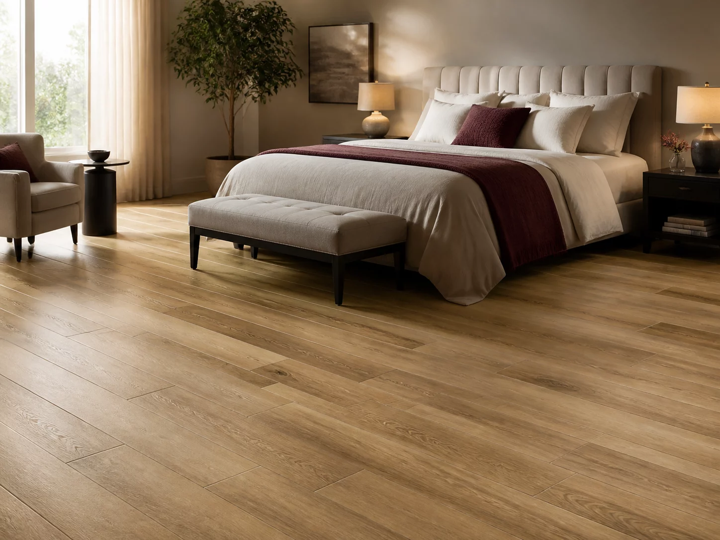 Wood-look bedroom floor tiles
